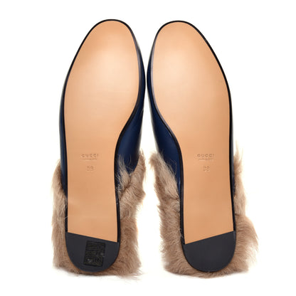 Gucci Malaga Kid Fur Womens Princetown Slippers 39 Blue Agata 5 of 7