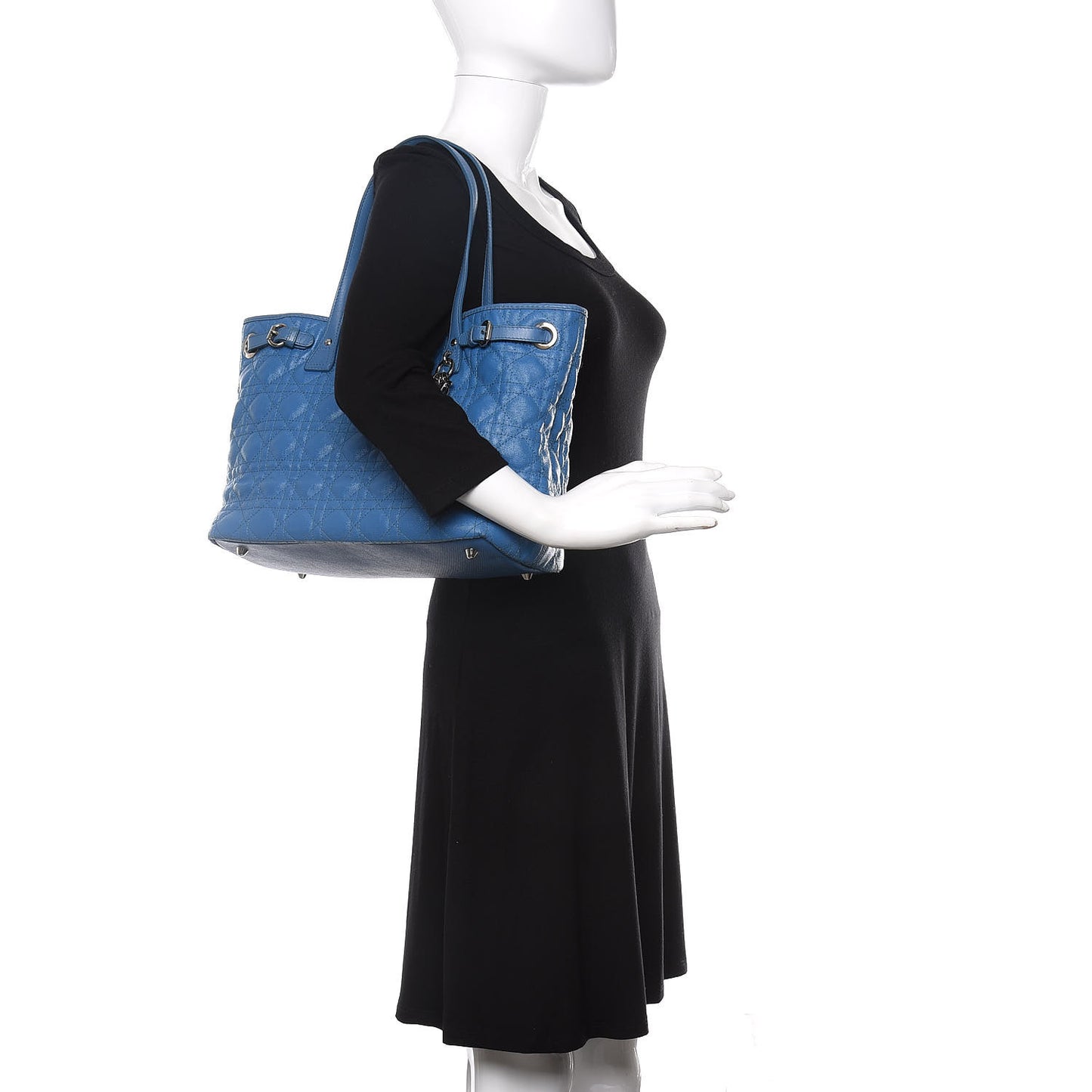 Coated Canvas Cannage Small Panarea Tote Cobalt Blue