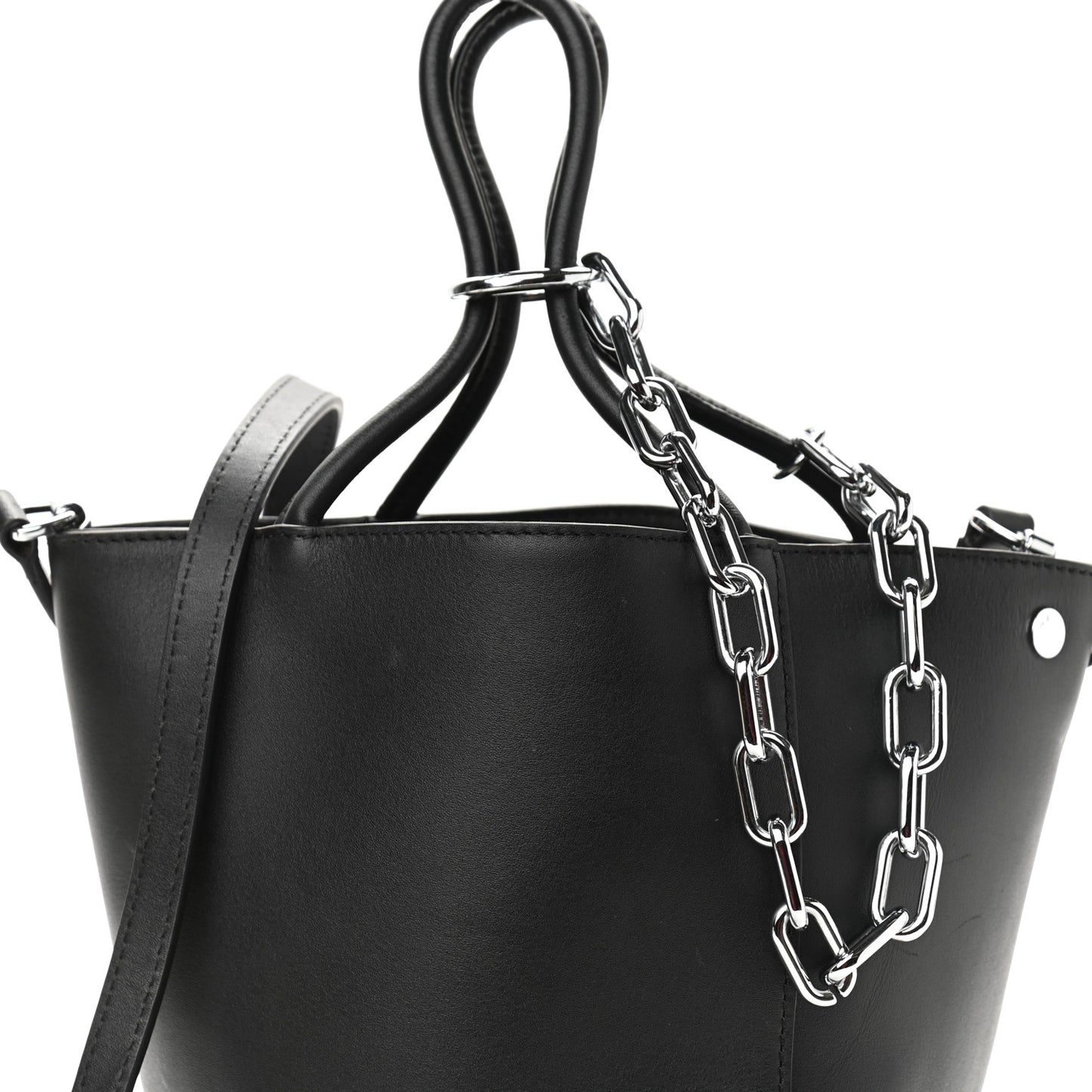 Calfskin Roxy Large Chain Bucket Black Silver Hardware