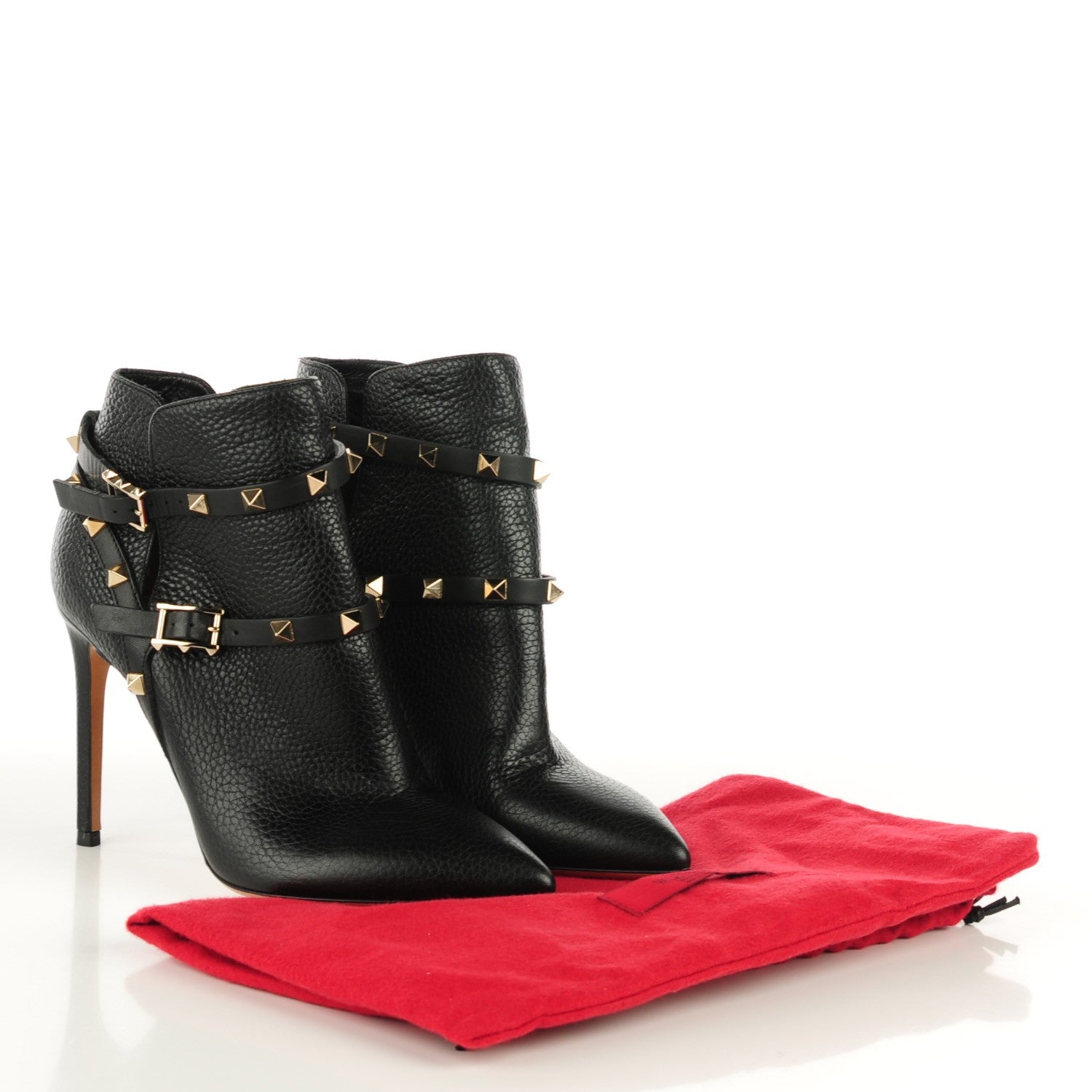 Valentino Garavani Pebbled Calfskin Rockstud Double Buckle 100mm Ankle Boots 37.5 Black 5 of 6