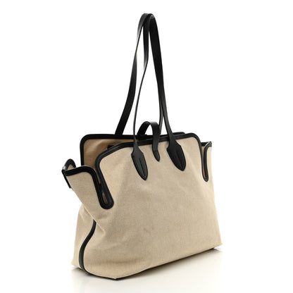 Burberry Cotton Soft Canvas Calfskin Medium Belt Tote Natural Black 4 of 9