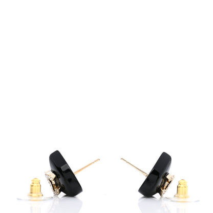 Chanel Resin Crystal CC Heart Earrings Black Gold 3 of 5