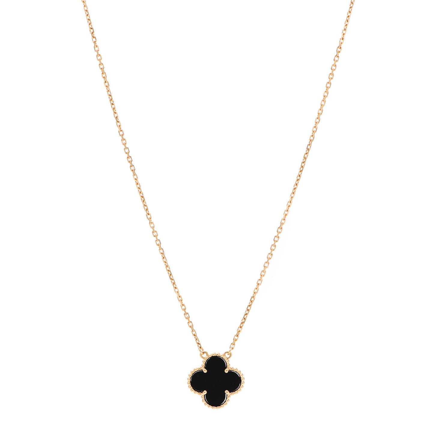 18K Yellow Gold Black Onyx Vintage Alhambra Pendant Necklace