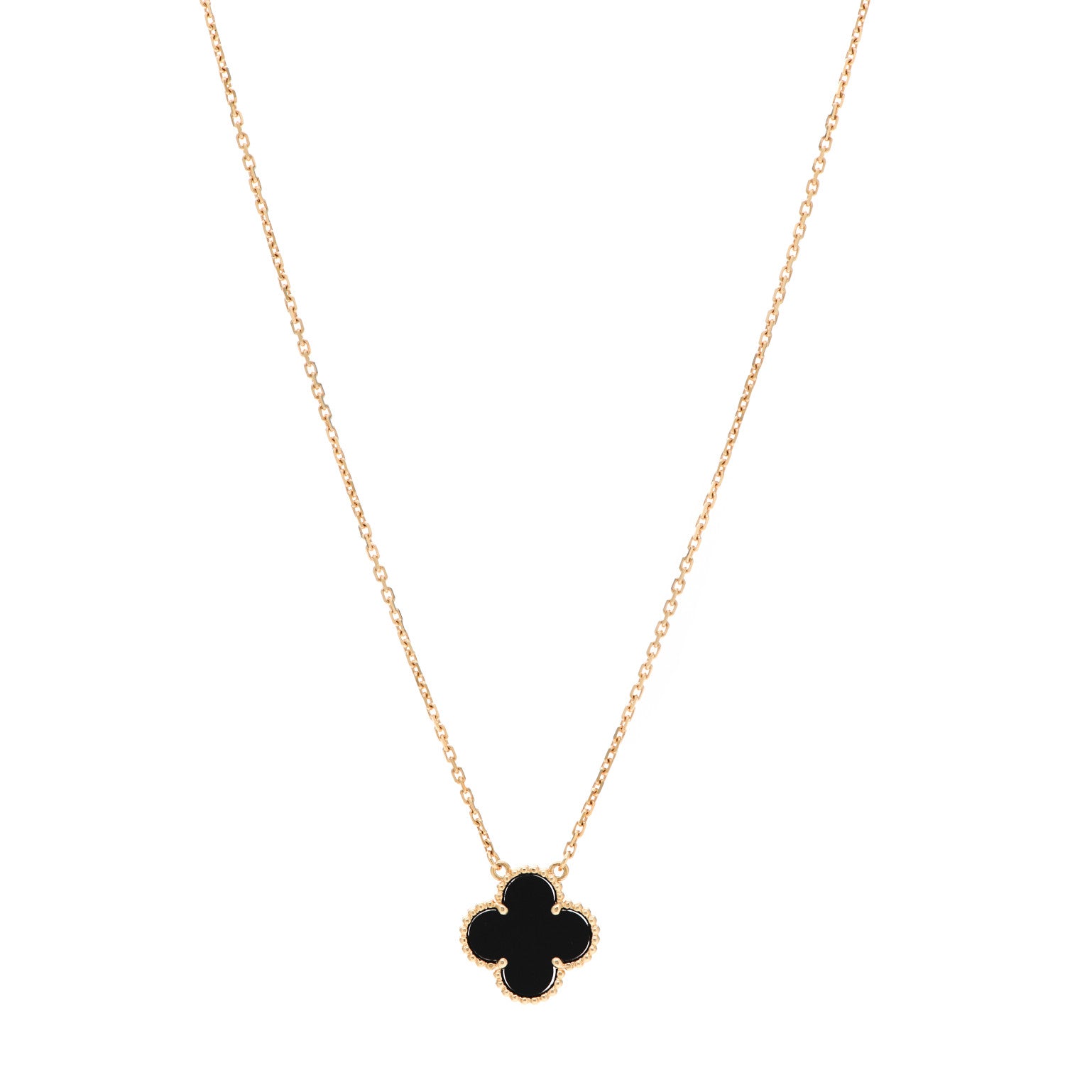 Van Cleef & Arpels 18K Yellow Gold Black Onyx Vintage Alhambra Pendant Necklace 1 of 6