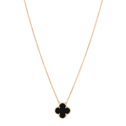 Van Cleef & Arpels 18K Yellow Gold Black Onyx Vintage Alhambra Pendant Necklace 1 of 6
