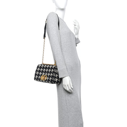 Christian Dior Tweed Houndstooth Medium Caro Bag Black Beige 2 of 10