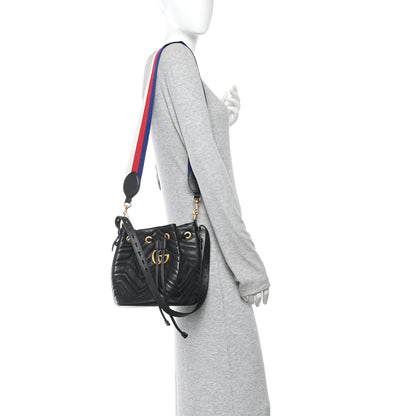 Gucci Calfskin Matelasse Sylvie Web GG Marmont Bucket Bag Black 2 of 15