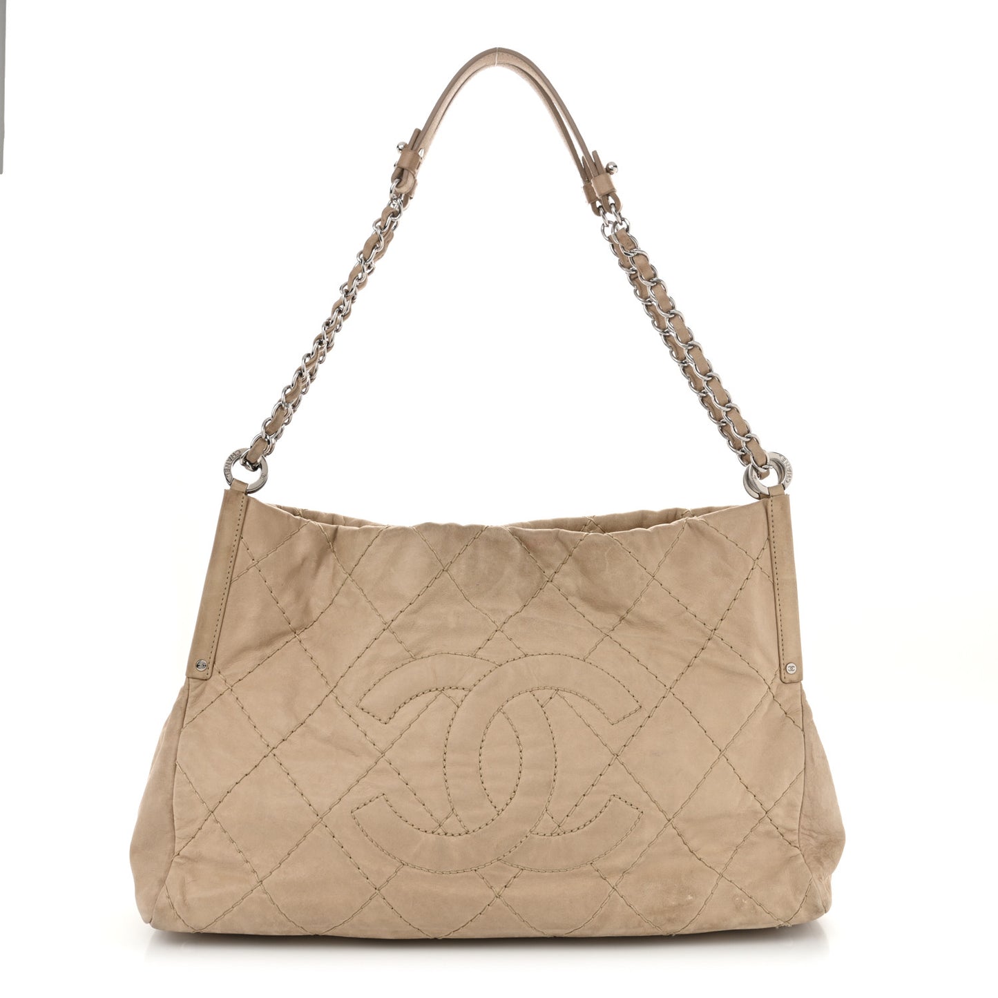 Iridescent Calfskin Small Sea Hit Tote Beige