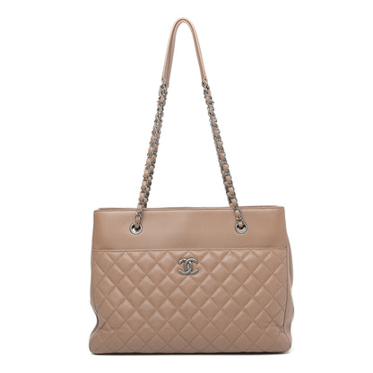 Chanel Grained Calfskin Quilted Large Zipped Shopping Tote Taupe 1 of 13