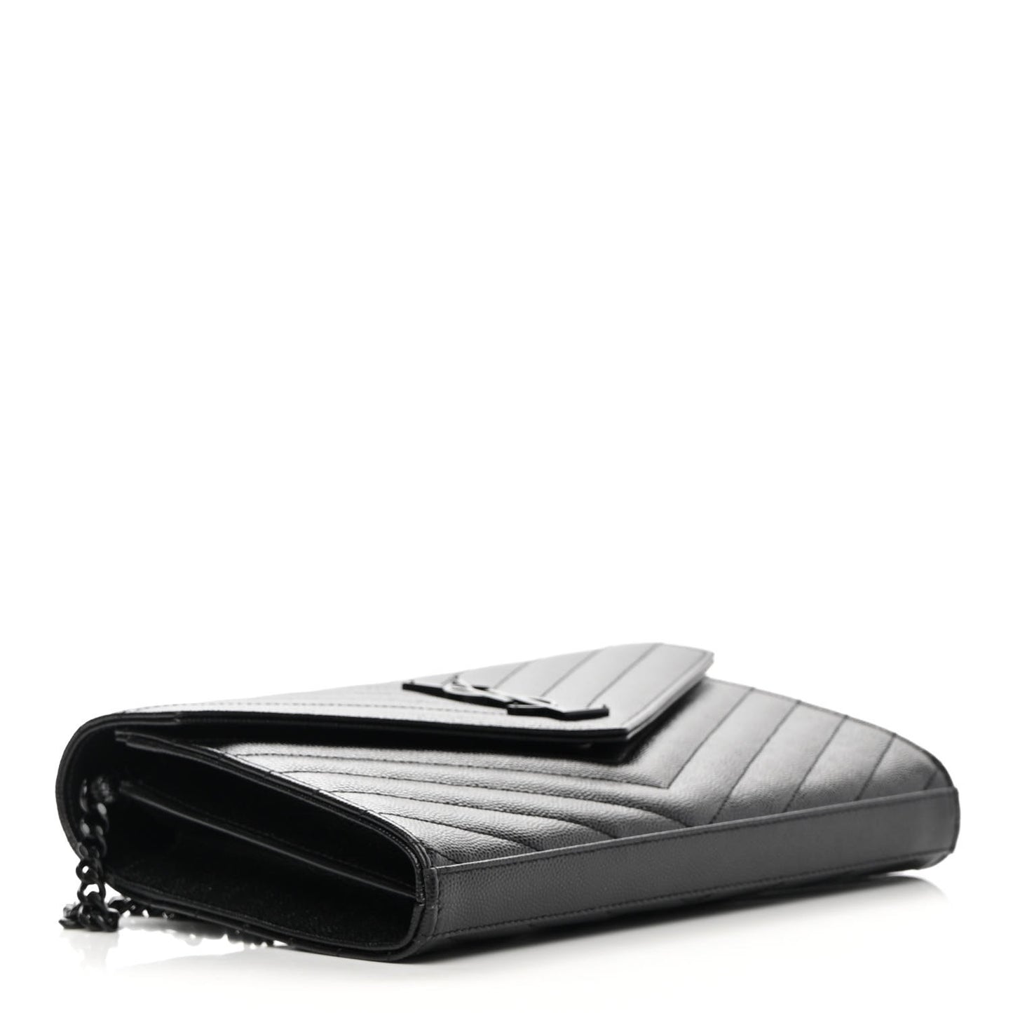 Grain De Poudre Matelasse Chevron Monogram Chain Wallet Black