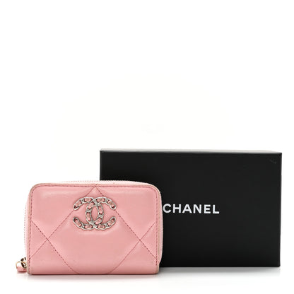 Chanel Lambskin Quilted Chanel 19 Zip Around Coin Purse Wallet Light Pink 12 of 12