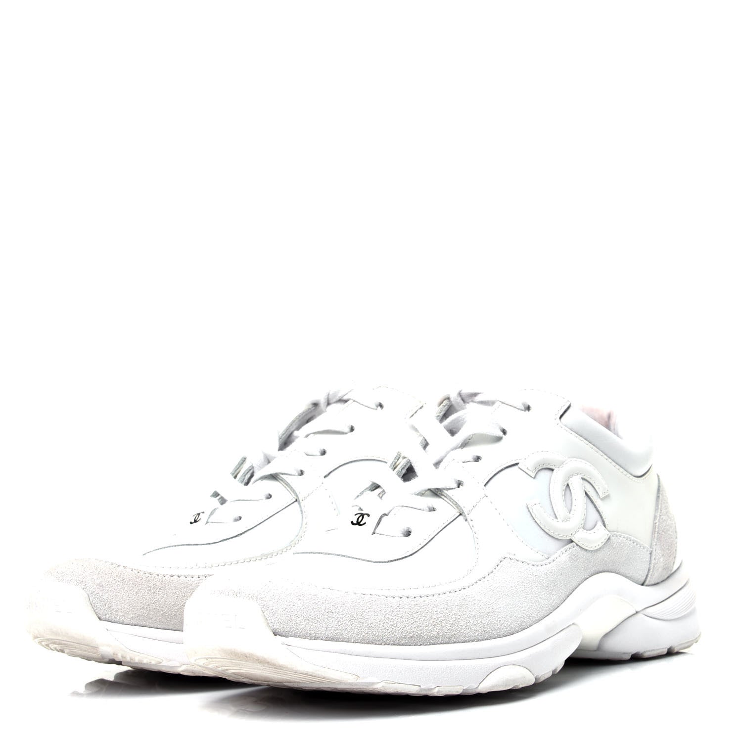 Chanel Suede Calfskin Fabric CC Sneakers 38.5 White 4 of 11