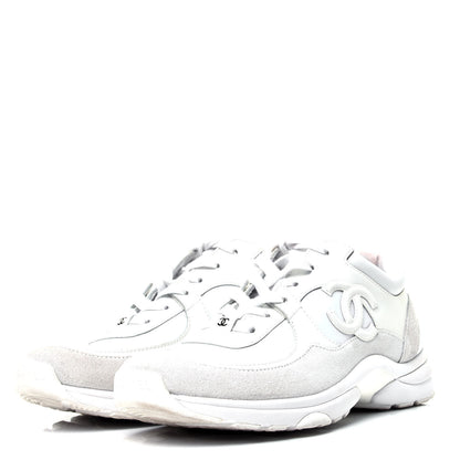 Chanel Suede Calfskin Fabric CC Sneakers 38.5 White 4 of 11