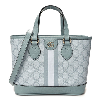 Gucci GG Supreme Monogram Textured Dollar Calfskin Mini Ophidia Shoulder Tote Bag Dusty Blue 1 of 12