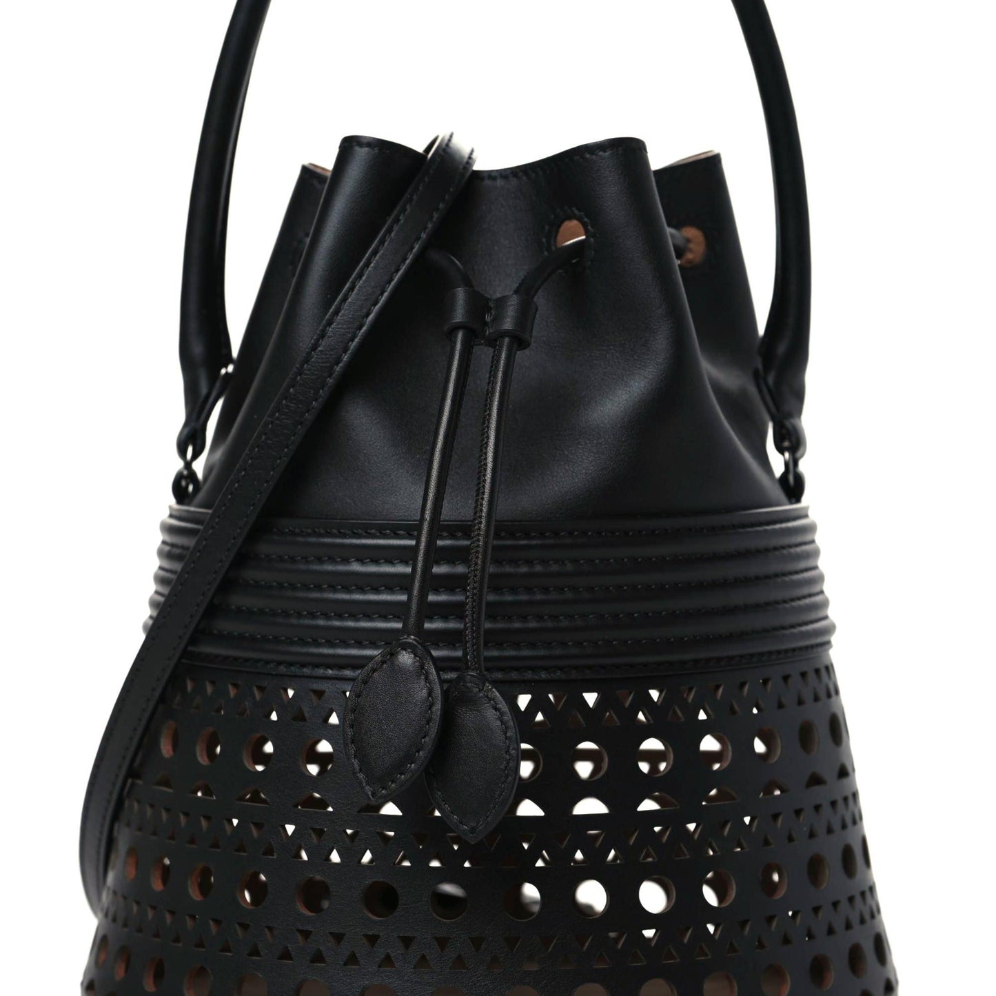 Calfskin Laser Cut Corset 19 Bucket Bag Black