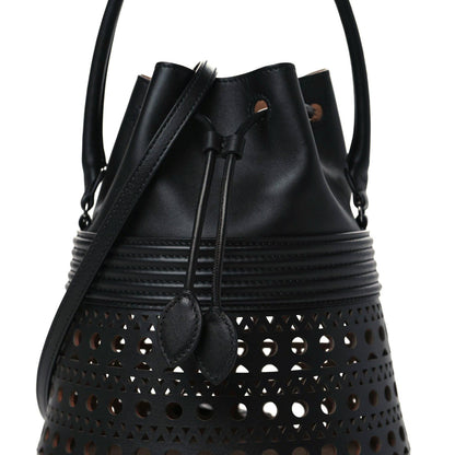 Alaia Calfskin Laser Cut Corset 19 Bucket Bag Black 7 of 9
