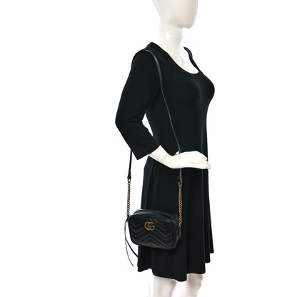 Gucci Calfskin Matelasse Mini GG Marmont Chain Shoulder Bag Black 2 of 9