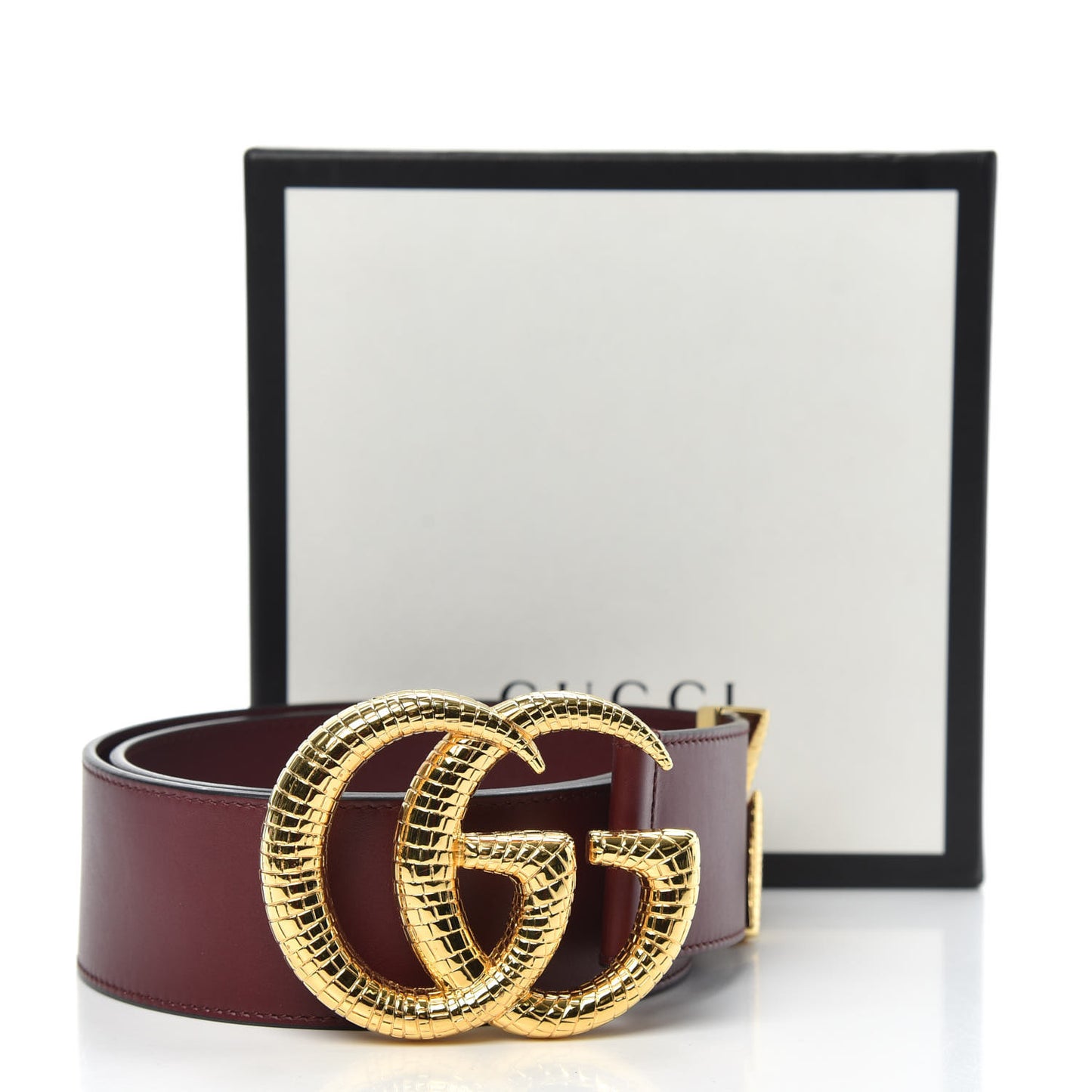 Calfskin Lizard Double G 50mm Belt 85 34 Vintage Bordeaux