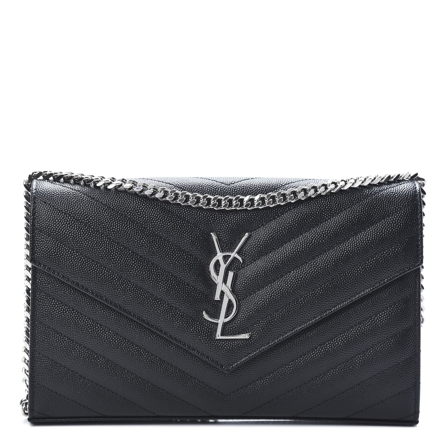 Grain De Poudre Matelasse Chevron Monogram Chain Wallet Black