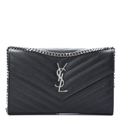 Saint Laurent Grain De Poudre Matelasse Chevron Monogram Chain Wallet Black 1 of 11