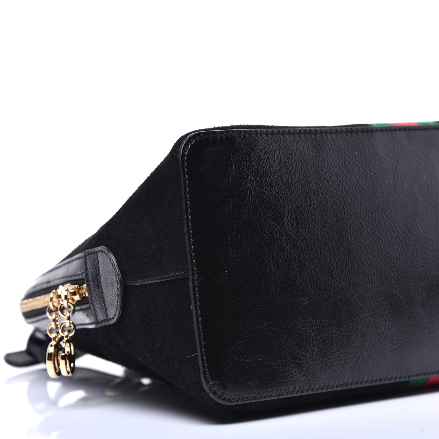 Suede Patent GG Web Medium Ophidia Top Handle Dome Bag Black