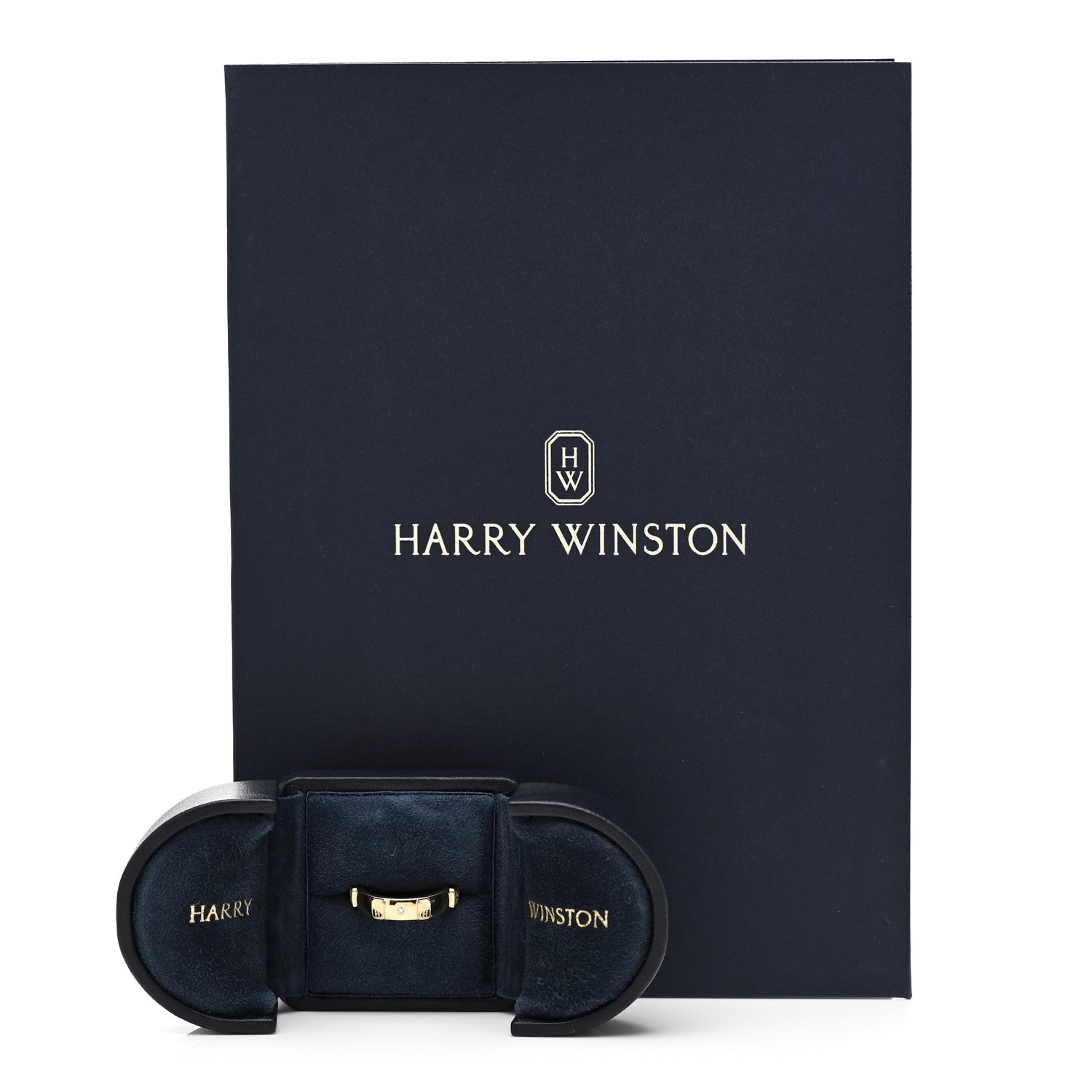 Harry Winston 18K Yellow Gold Diamond HW Logo Single Diamond Band Ring 53 6.25 7 of 7