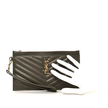 Saint Laurent Grain De Poudre Chevron Monogram Bill Pouch Vert Kaki 3 of 18