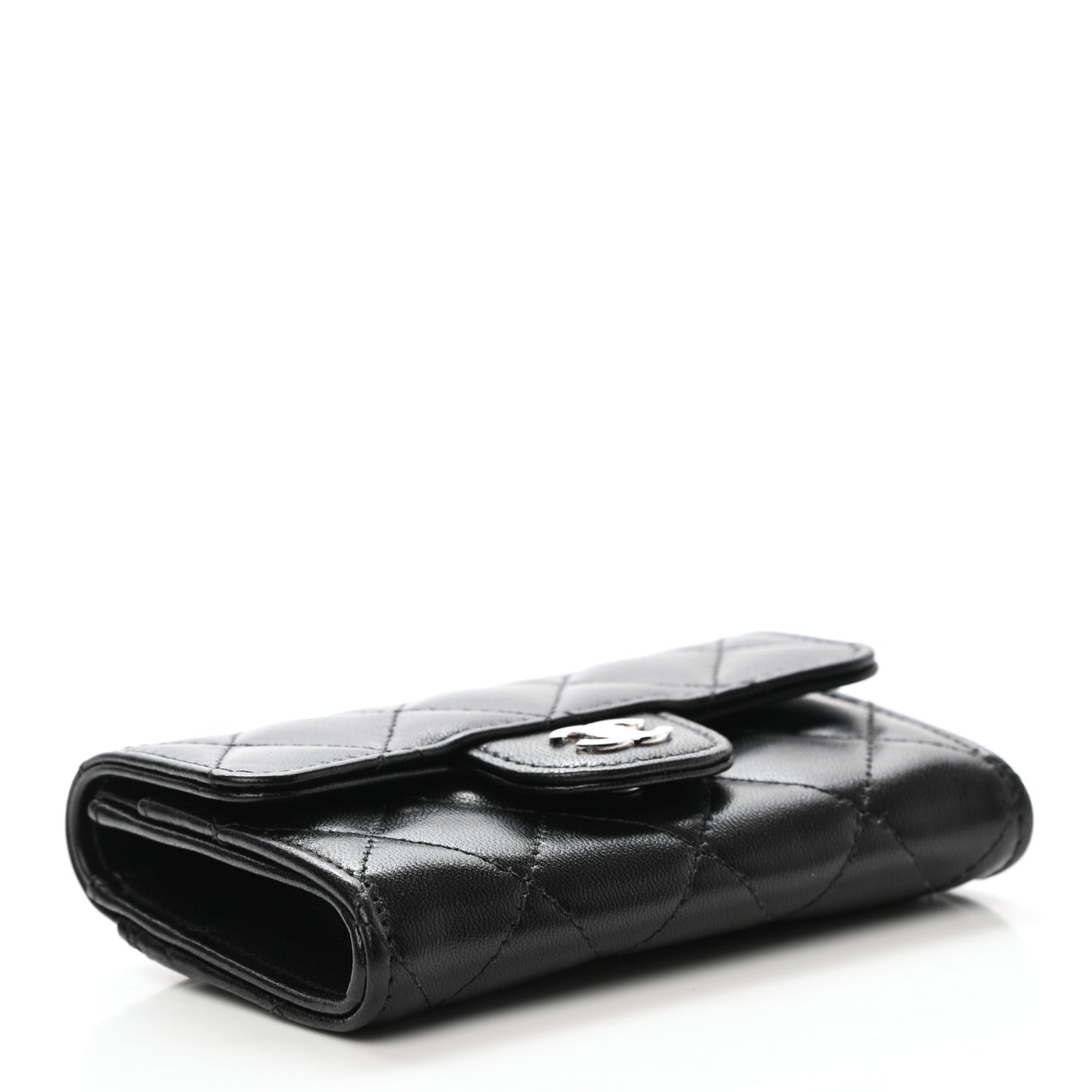 Lambskin Quilted Flap Card Holder Wallet Black
