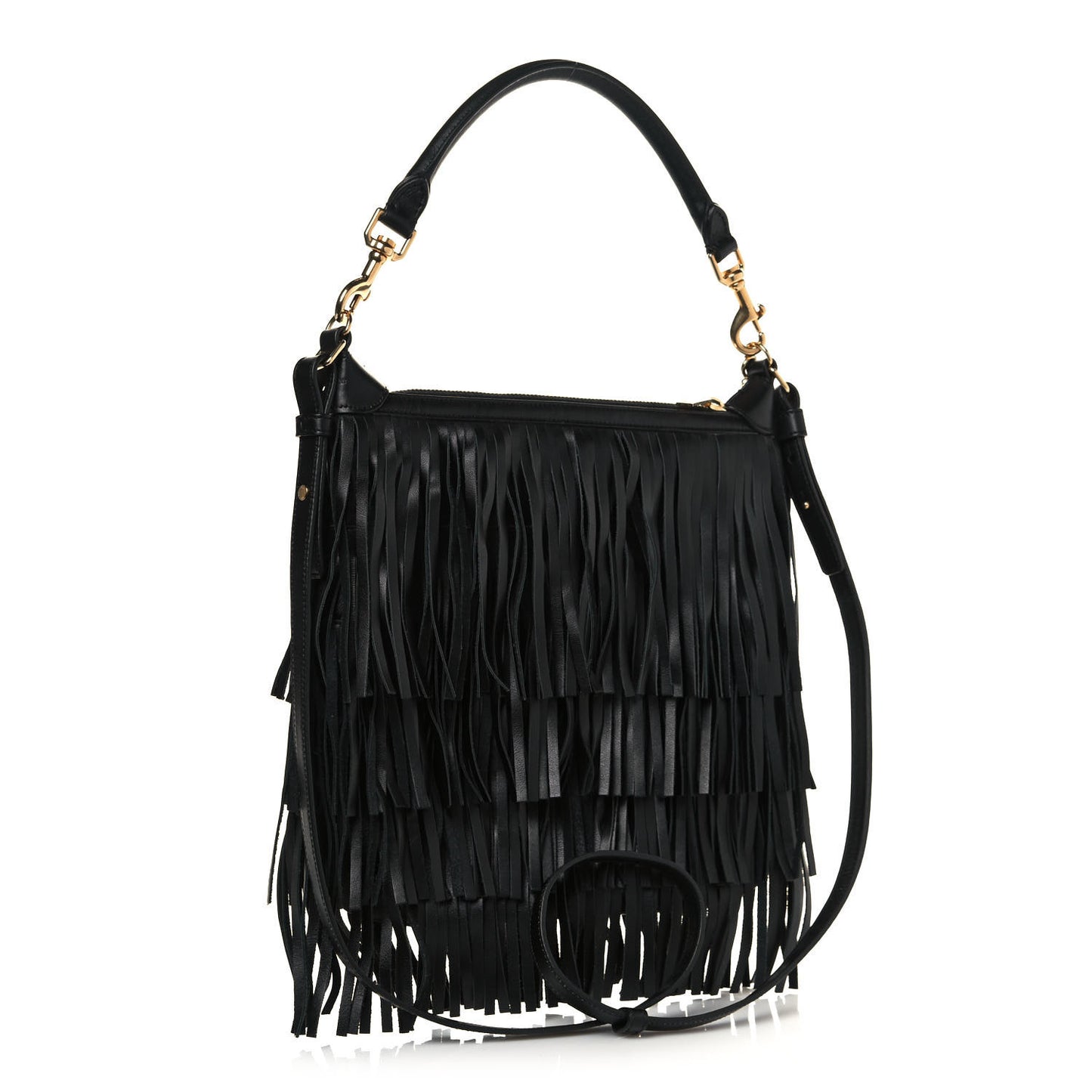 Calfskin Small Emmanuelle Fringe Hobo Bag Black