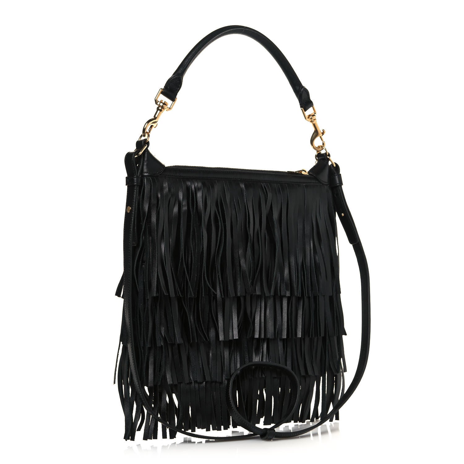 Saint Laurent Calfskin Small Emmanuelle Fringe Hobo Bag Black 3 of 12