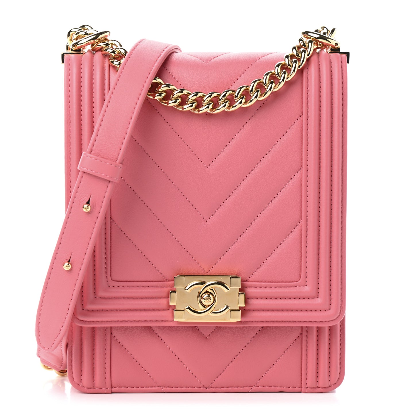 Calfskin Chevron North South Boy Flap Pink