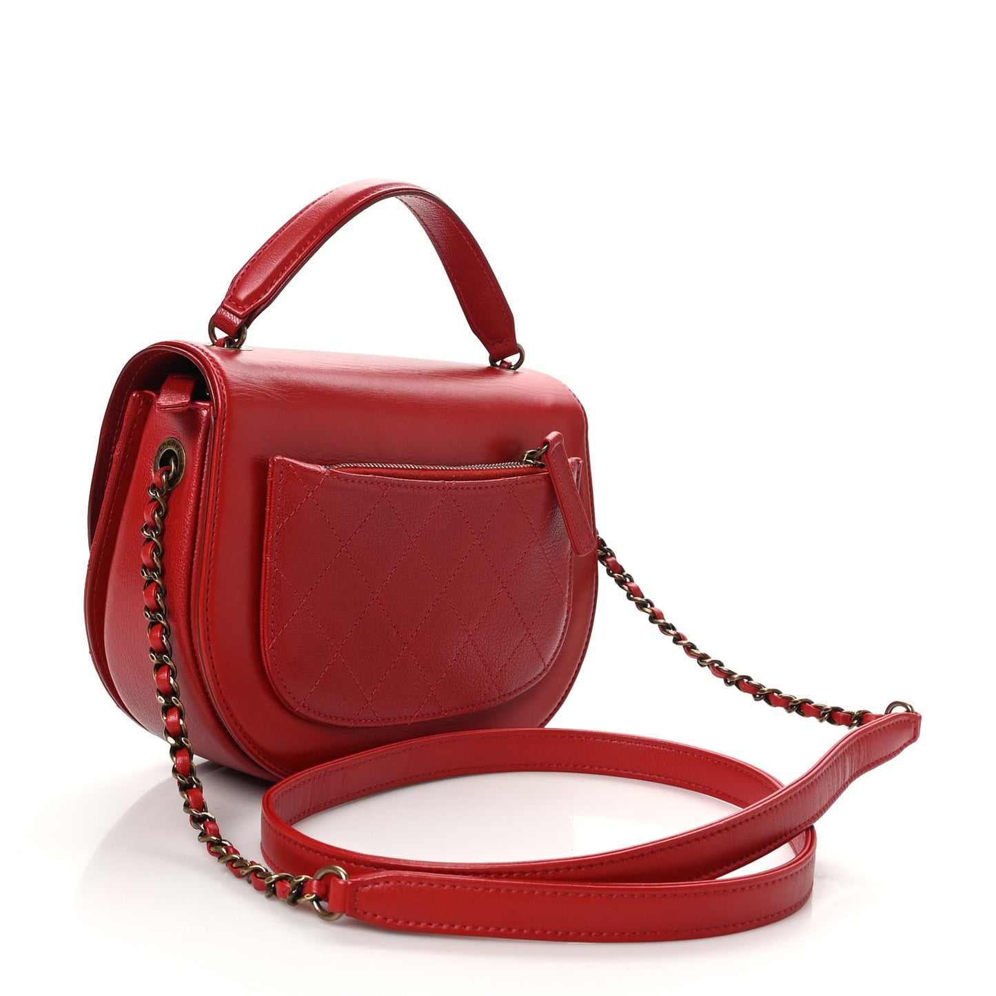Shiny Calfskin Goatskin Quilted Small Coco Curve Messenger Flap Red