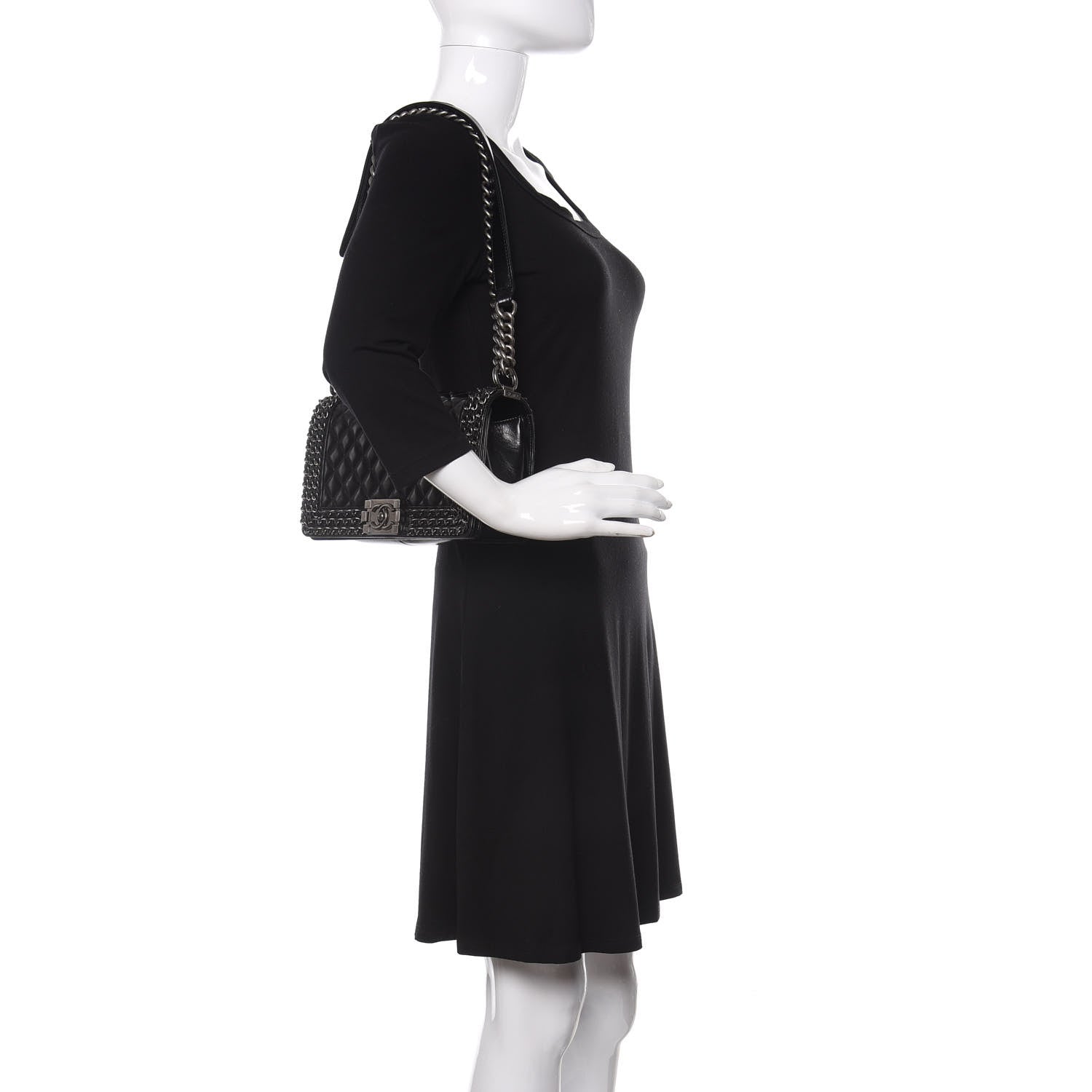 Chanel Glazed Calfskin Quilted Medium Boy Chained Flap Black 2 of 13