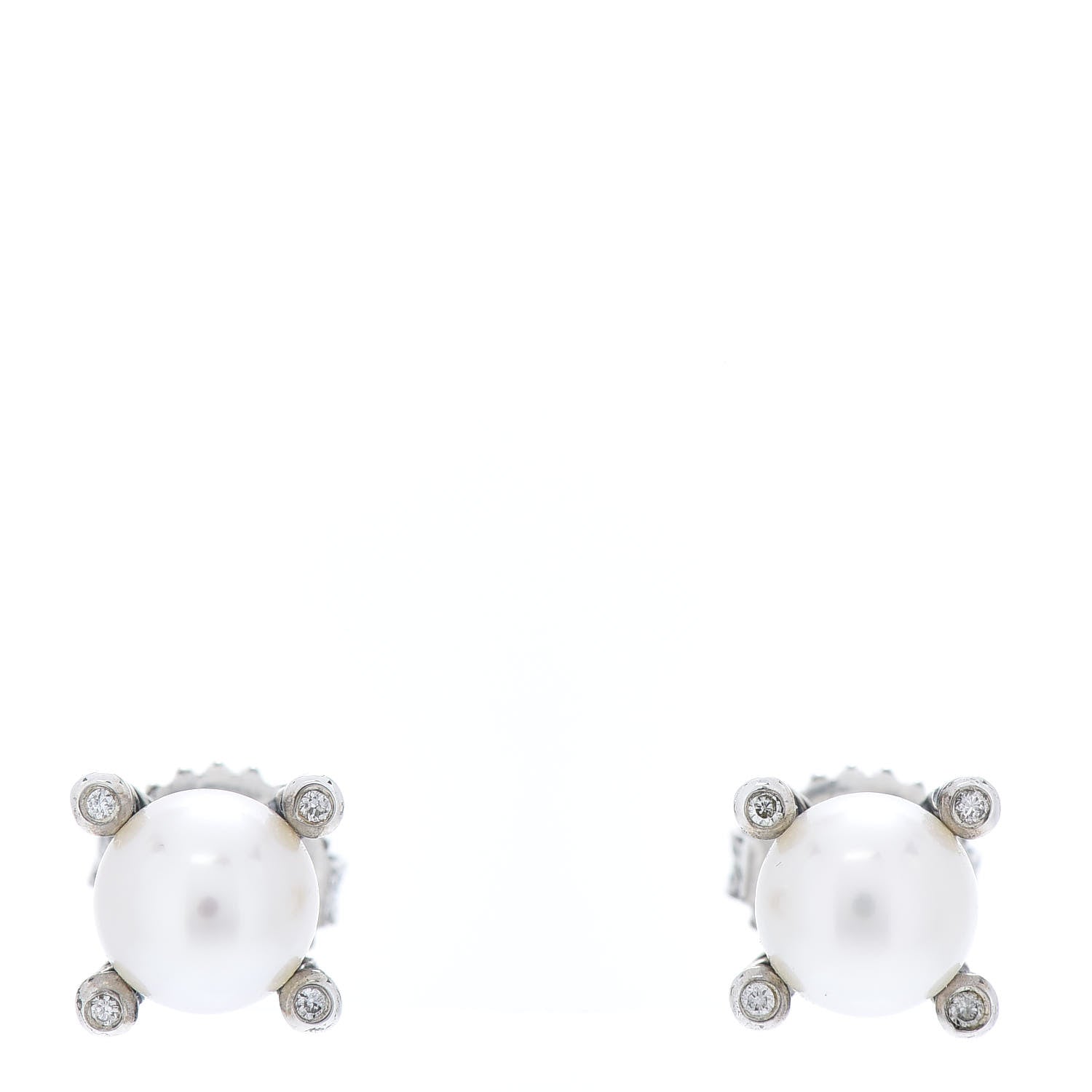 David Yurman Sterling Silver Diamond Pearl 7mm Earrings 1 of 5