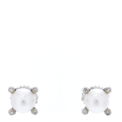 David Yurman Sterling Silver Diamond Pearl 7mm Earrings 1 of 5
