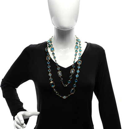 Chanel Swarovski Crystal Chicklet Sautoir Necklace Gold Blue 2 of 4