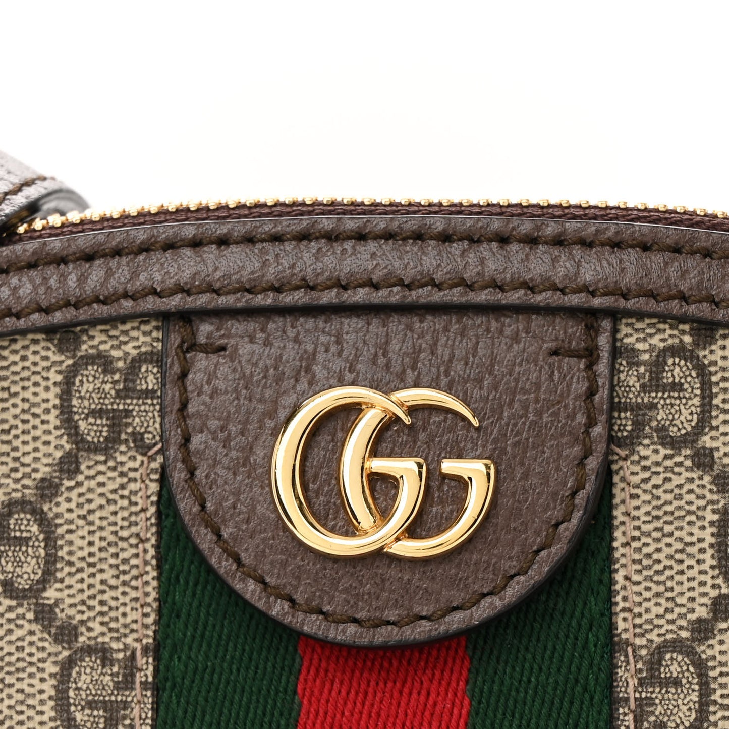 GG Supreme Monogram Textured Dollar Calfskin Web Small Ophidia Dome Shoulder Bag Beige Ebony New Acero