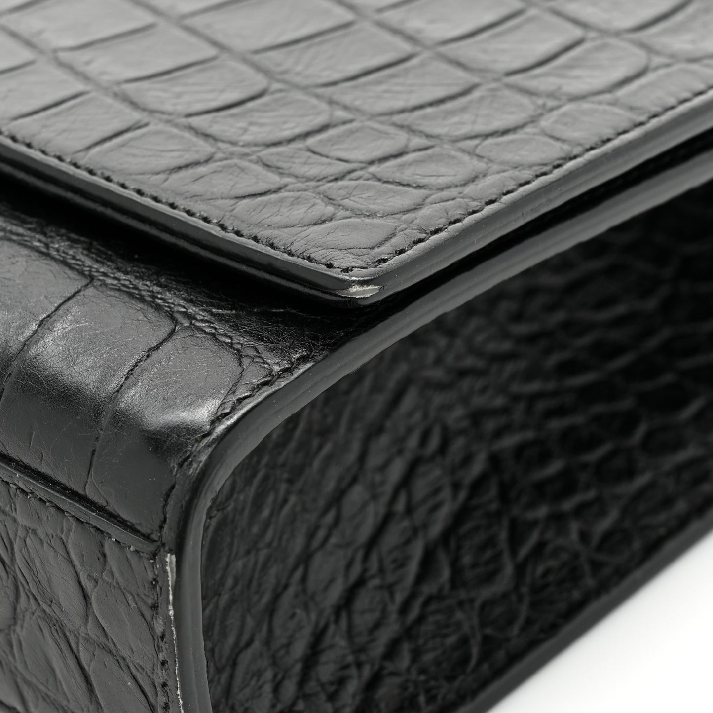 Calfskin Crocodile Embossed Medium Classic Monogram Kate Tassel Satchel Black