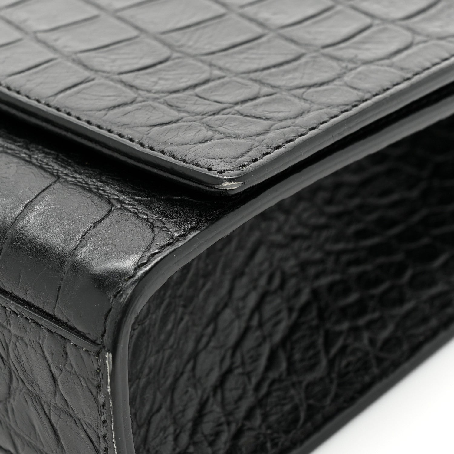 Saint Laurent Calfskin Crocodile Embossed Medium Classic Monogram Kate Tassel Satchel Black 14 of 17