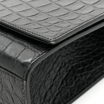 Saint Laurent Calfskin Crocodile Embossed Medium Classic Monogram Kate Tassel Satchel Black 14 of 17