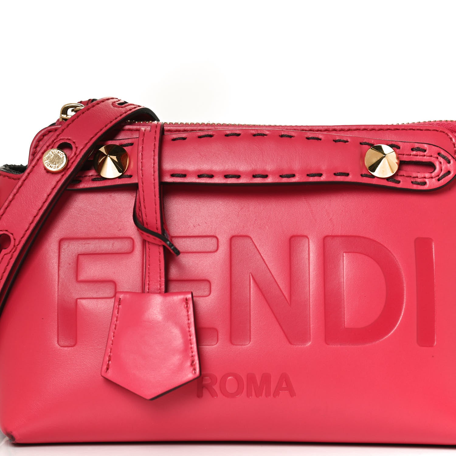 Fendi Vitello King Logo Embossed Mini By The Way Boston Bag Lampone 9 of 15