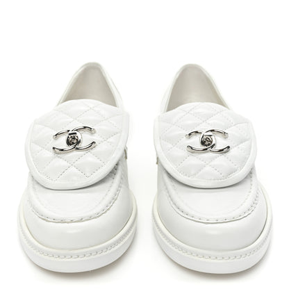 Chanel Shiny Lambskin Quilted CC Turnlock Loafers 40 White 2 of 12