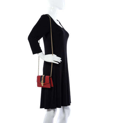 Gucci Calfskin Super Mini Sylvie Chain Shoulder Bag Hibiscus Red 2 of 12