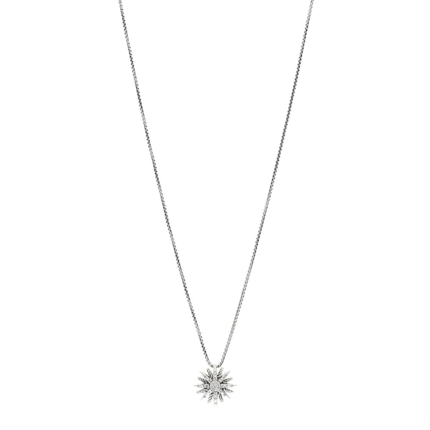 Sterling Silver Diamond 16mm Small Starburst Pendant Necklace