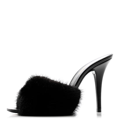 Saint Laurent Mink Calfskin Roy Mule Sandals 39 Black 2 of 19