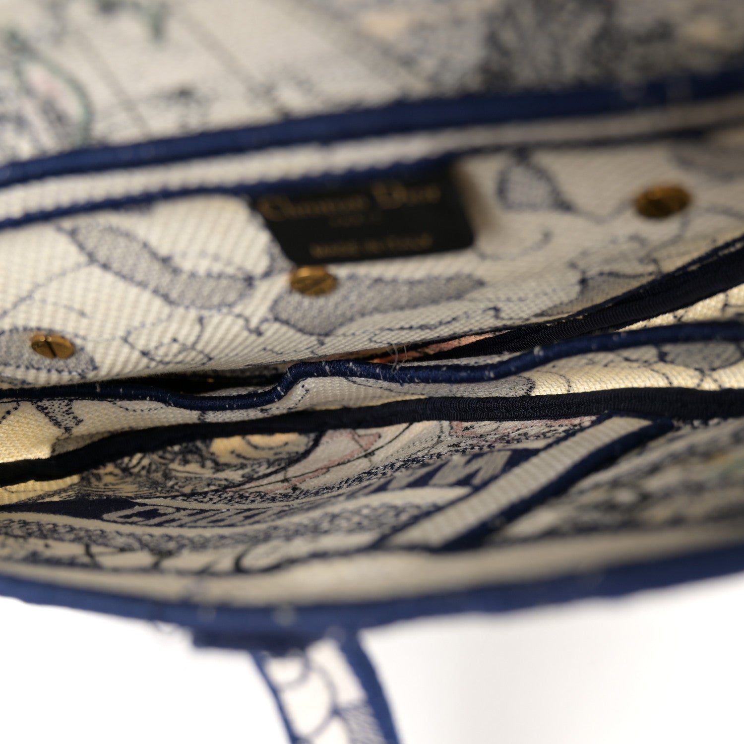 Christian Dior Canvas Embroidered Around the World Saddle Bag Blue 7 of 11