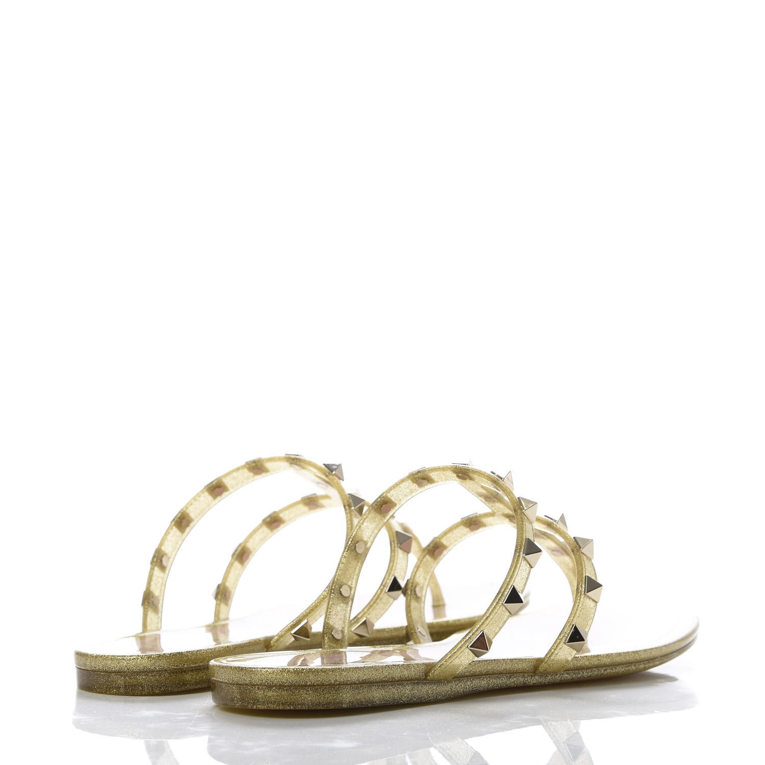 Valentino Garavani PVC Jelly Glitter Rockstud Caged Flat Thong Sandals 37 Oro 4 of 9