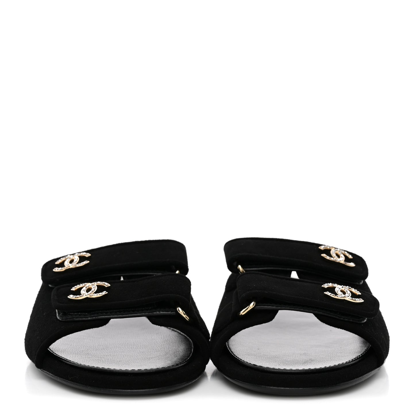 Suede Kidskin Velcro Crystal CC Mules 38.5 Black