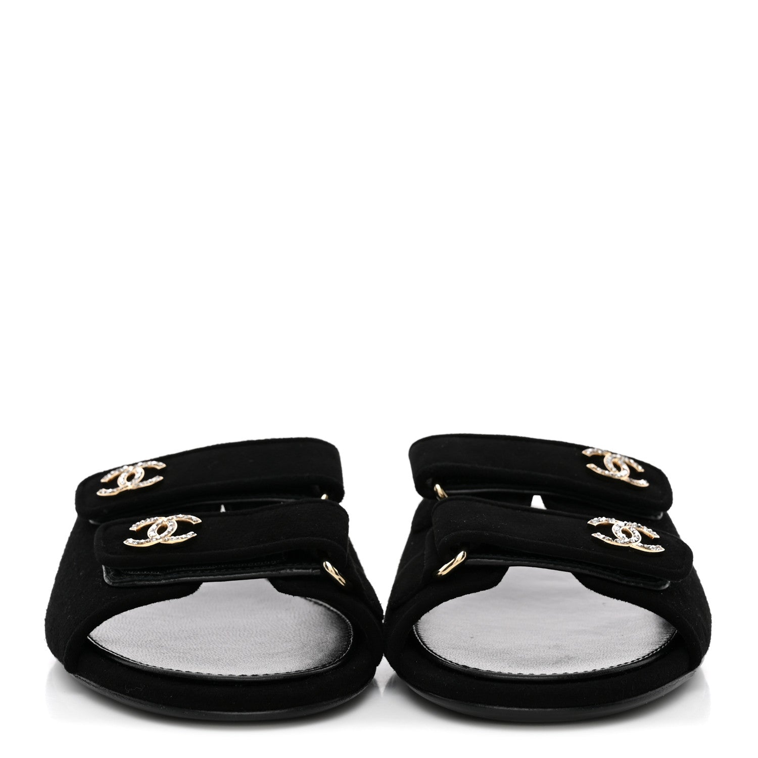 Chanel Suede Kidskin Velcro Crystal CC Mules 38.5 Black 3 of 10