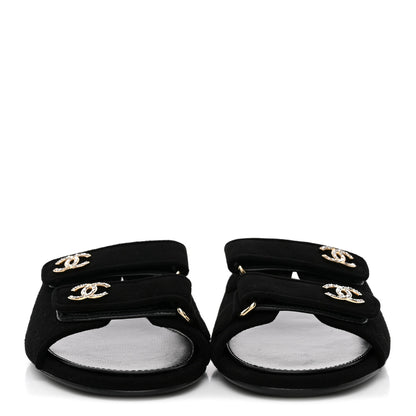 Chanel Suede Kidskin Velcro Crystal CC Mules 38.5 Black 3 of 10
